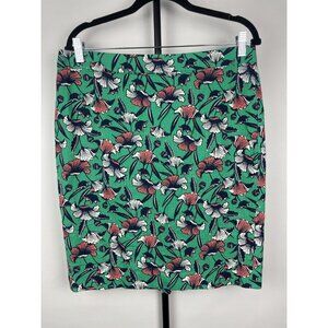 J‎ by J Crew Green Poppy Floral Basketweave Cotton Pencil Skirt Size 10